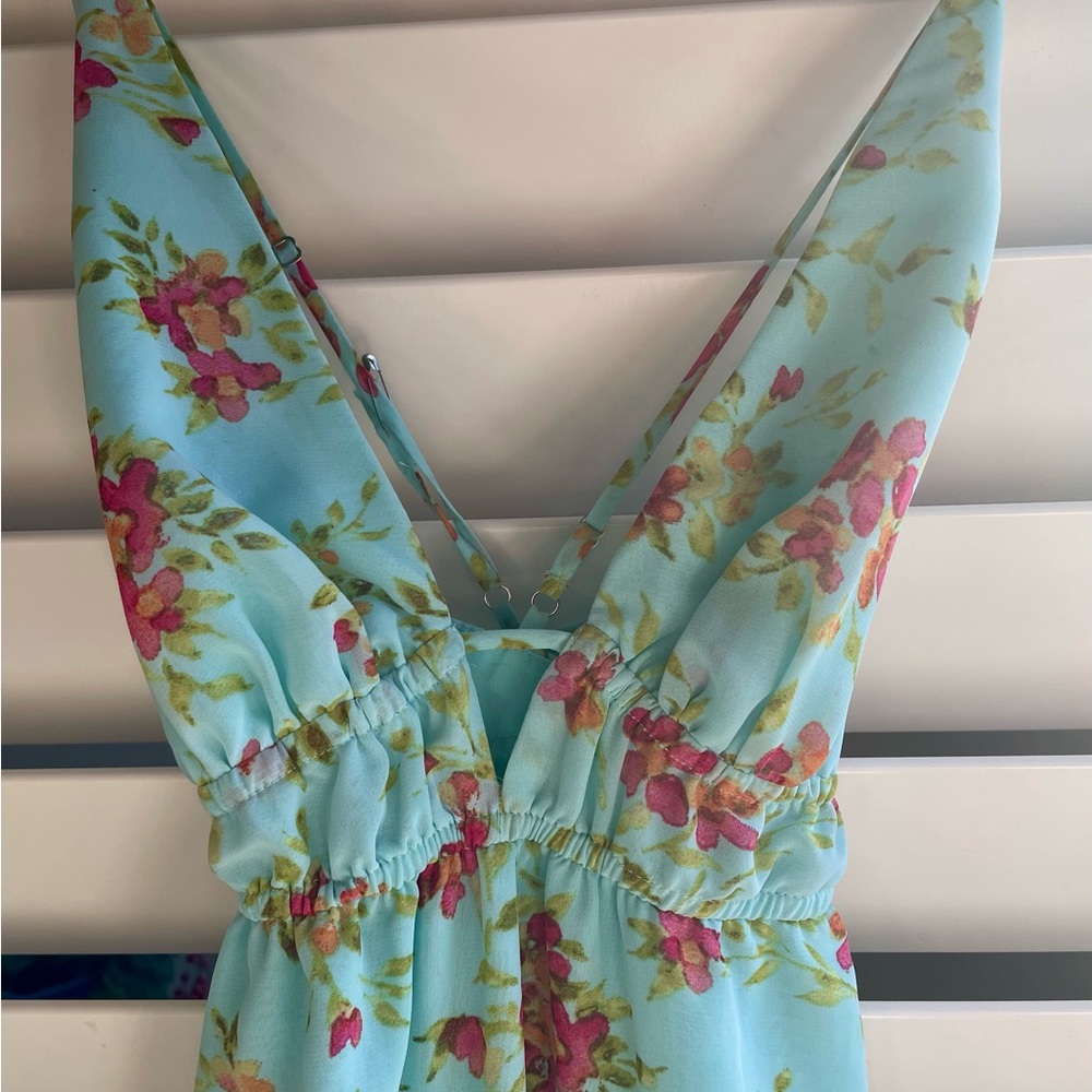 Beautiful Floral Maxi Dress in Turquoise Blue and Pink - Worn Once - Picture 5 of 10